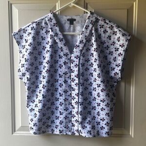 Ann Taylor Top/Blouse Floral white, red & black Size Small (XS)